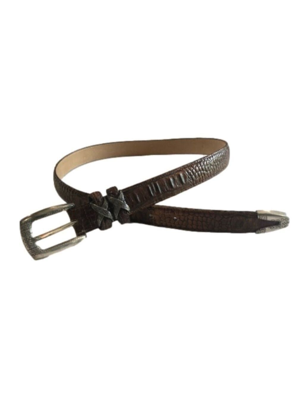 Brighton Size M/L brown reptile embossed leather belt with silvertone hardware